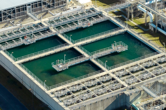 Aerial view of wastewater treatment facility